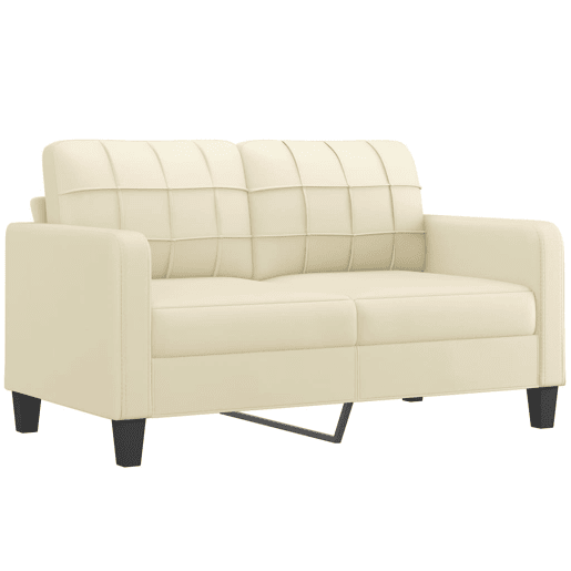 Sofá 2 lugares - Sofá fixo + almofadas decorativas 140cm couro artif. creme Sofá 2 lugares - Sofá fixo + almofadas decorativas 140cm couro artif. creme