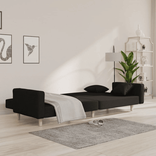 Sofá-cama, Sofá conversível 2 lugares com duas almofadas tecido preto