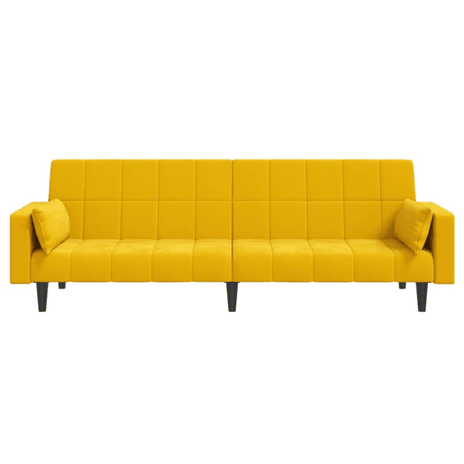 Sofá-cama, Sofá conversível 2 lugares com duas almofadas veludo amarelo
