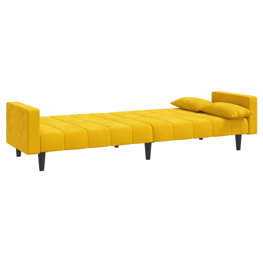 Sofá-cama, Sofá conversível 2 lugares com duas almofadas veludo amarelo