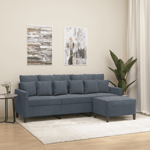 Sofá de 3 lugares - Sofá fixo com apoio de pés 180 cm veludo cinza-escuro