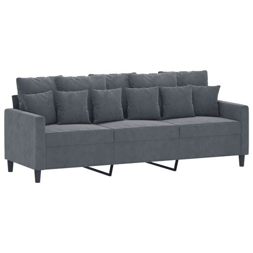 Sofá de 3 lugares - Sofá fixo com apoio de pés 180 cm veludo cinza-escuro