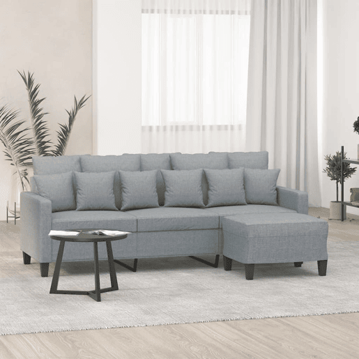 Sofá de 3 lugares - Sofá fixo com apoio de pés 180 cm tecido cinzento-claro Sofá de 3 lugares - Sofá fixo com apoio de pés 180 cm tecido cinzento-claro