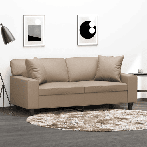 Sofá 2 lugares - Sofá fixo + almofadas 140 cm couro artificial cappuccino Sofá 2 lugares - Sofá fixo + almofadas 140 cm couro artificial cappuccino