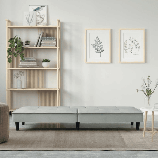 Sofá-cama, Sofá conversível com suportes para copos veludo cinzento-claro