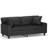 Sofá 2 lugares - Sofá fixo + almofadas decoração 140 cm couro artif. preto
