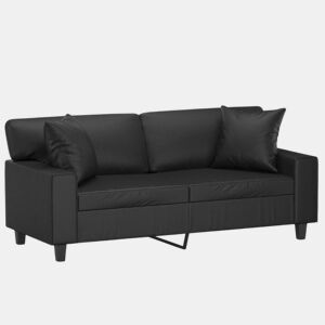 Sofá 2 lugares - Sofá fixo + almofadas decoração 140 cm couro artif. preto