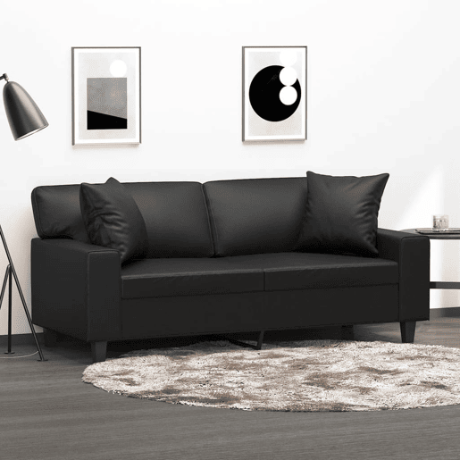 Sofá 2 lugares - Sofá fixo + almofadas decoração 140 cm couro artif. preto