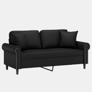Sofá 2 lugares - Sofá fixo + almofadas decoração 140 cm couro artif. preto
