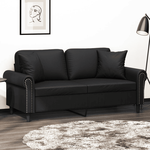 Sofá 2 lugares - Sofá fixo + almofadas decoração 140 cm couro artif. preto