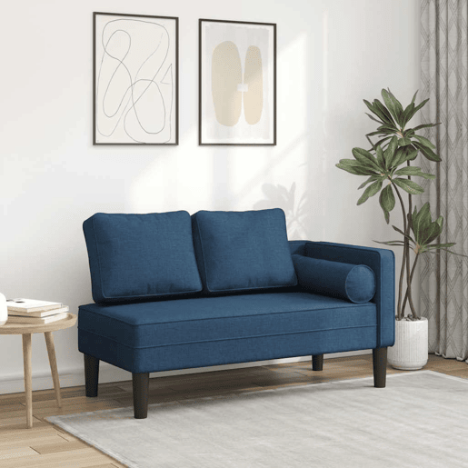 Sofá Chaise lounge - Sofá de canto com almofadões tecido azul
