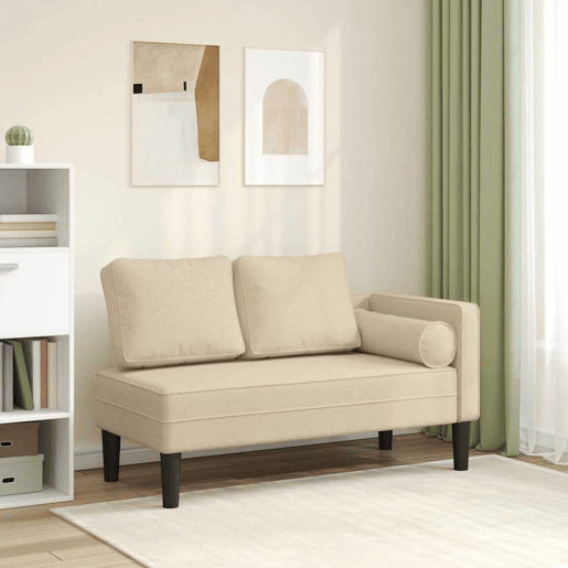 Sofá Chaise lounge - Sofá de canto com almofadões tecido creme Sofá Chaise lounge - Sofá de canto com almofadões tecido creme