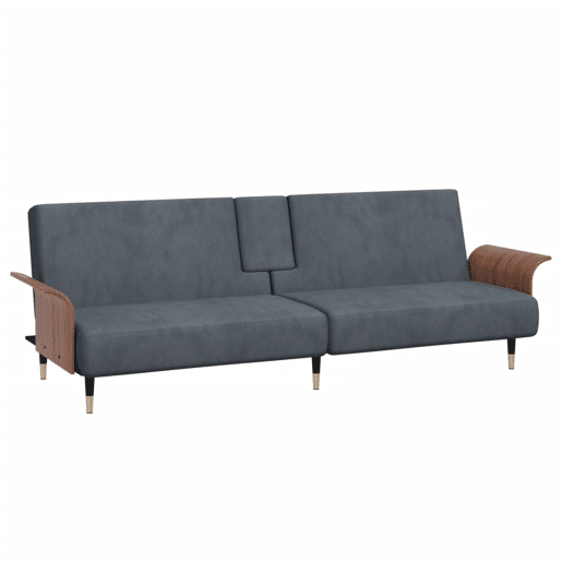 Sofá-cama, Sofá conversível com suportes para copos veludo cinzento-escuro Sofá-cama, Sofá conversível com suportes para copos veludo cinzento-escuro