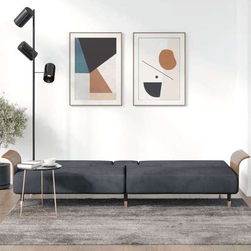 Sofá-cama, Sofá conversível com suportes para copos veludo cinzento-escuro Sofá-cama, Sofá conversível com suportes para copos veludo cinzento-escuro