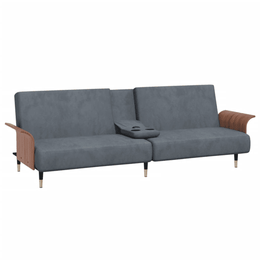 Sofá-cama, Sofá conversível com suportes para copos veludo cinzento-escuro Sofá-cama, Sofá conversível com suportes para copos veludo cinzento-escuro