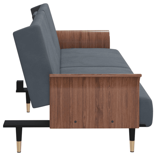 Sofá-cama, Sofá conversível com suportes para copos veludo cinzento-escuro Sofá-cama, Sofá conversível com suportes para copos veludo cinzento-escuro