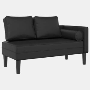 Chaise longue com almofadões couro artificial preto