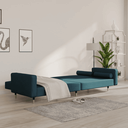 Sofá-cama, Sofá conversível 2 lugares com duas almofadas veludo azul