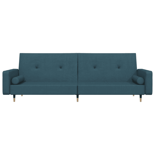 Sofá-cama, Sofá conversível 2 lugares com duas almofadas veludo azul