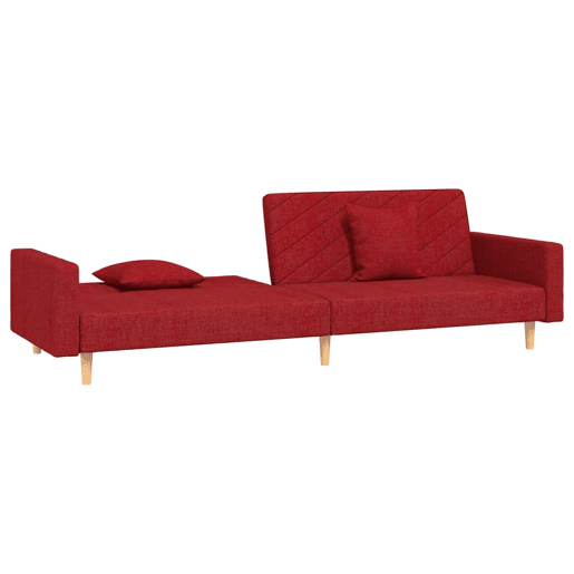 Sofá-cama, Sofá conversível 2 lugares com duas almofadas tecido vermelho tinto
