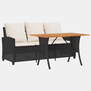 vidaXL Sofá de jardim 3 lugares com almofadões vime PE preto