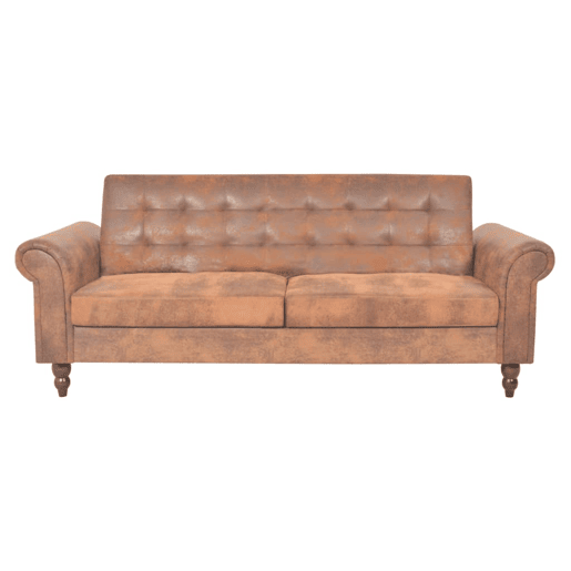Sofá conversível 2lug., Sofá-cama apoio braços camurça artificial castanho Sofá conversível 2lug., Sofá-cama apoio braços camurça artificial castanho