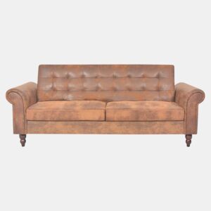 Sofá conversível 2lug., Sofá-cama apoio braços camurça artificial castanho