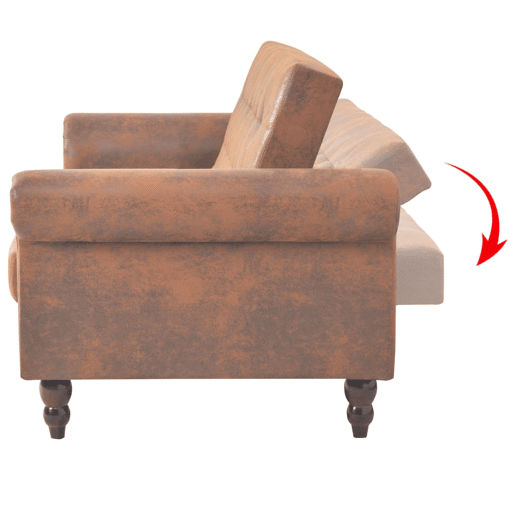 Sofá conversível 2lug., Sofá-cama apoio braços camurça artificial castanho Sofá conversível 2lug., Sofá-cama apoio braços camurça artificial castanho