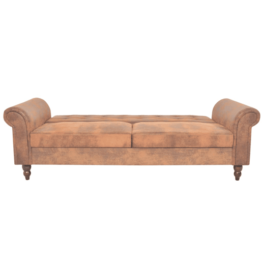 Sofá conversível 2lug., Sofá-cama apoio braços camurça artificial castanho Sofá conversível 2lug., Sofá-cama apoio braços camurça artificial castanho