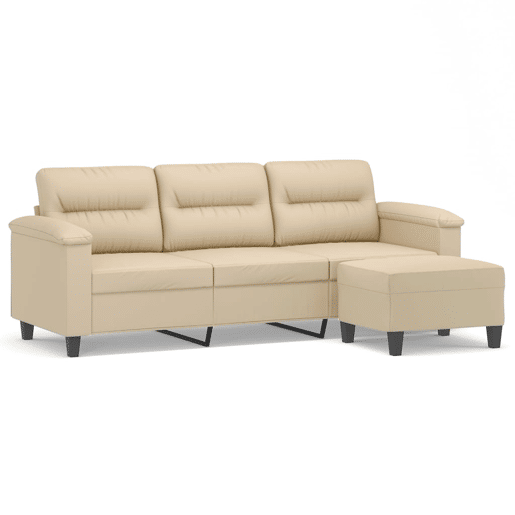 Sofá de 3 lugares - Sofá fixo c apoio pés 180 cm tecido microfibra creme