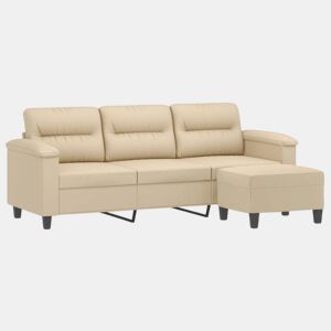 Sofá de 3 lugares - Sofá fixo c apoio pés 180 cm tecido microfibra creme