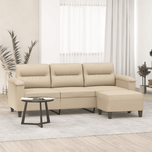 Sofá de 3 lugares - Sofá fixo c apoio pés 180 cm tecido microfibra creme