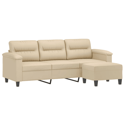 Sofá de 3 lugares - Sofá fixo c apoio pés 180 cm tecido microfibra creme