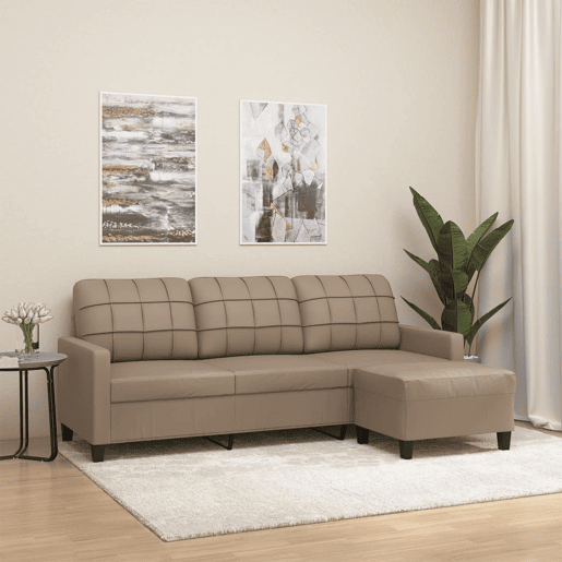 vidaXL Sofá 3 lugares c apoio pés 180 cm couro artificial cappuccino vidaXL Sofá 3 lugares c apoio pés 180 cm couro artificial cappuccino