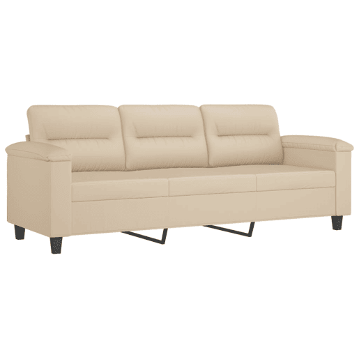 Sofá de 3 lugares - Sofá fixo 180 cm tecido de microfibra creme