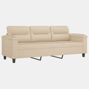 Sofá de 3 lugares - Sofá fixo 180 cm tecido de microfibra creme