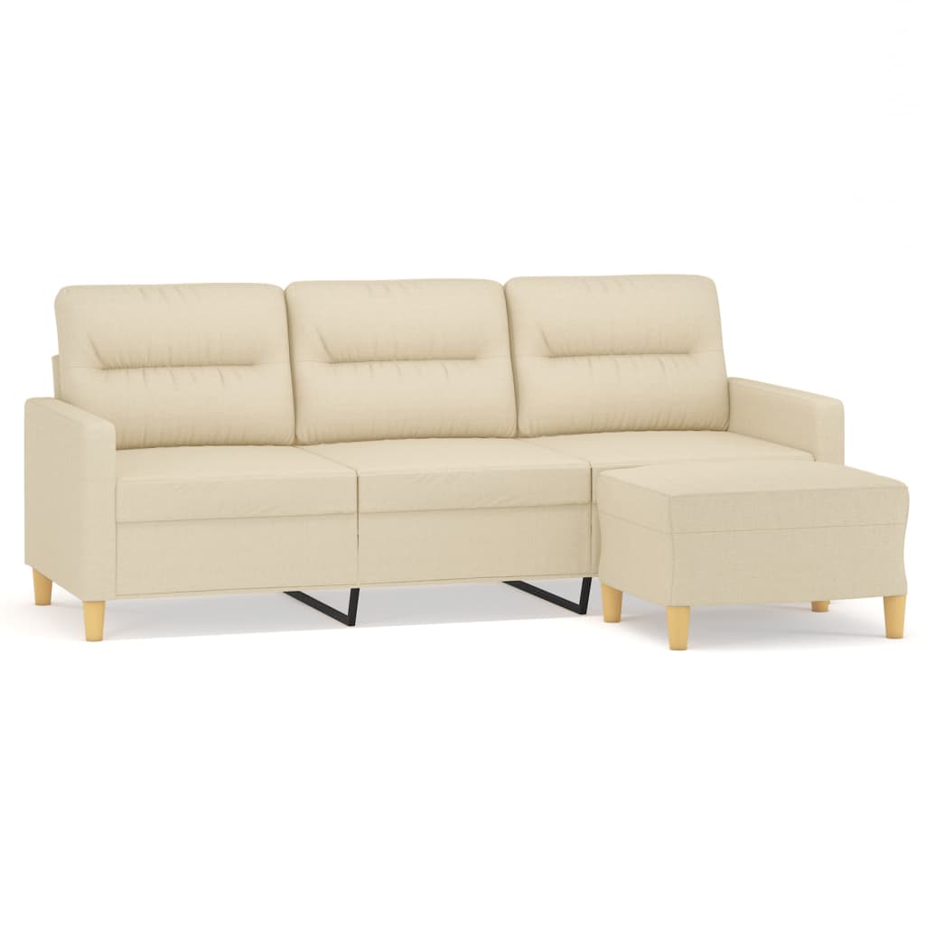 Sofá de 3 plazas - sofá de salón con taburete de tela crema 180 cm