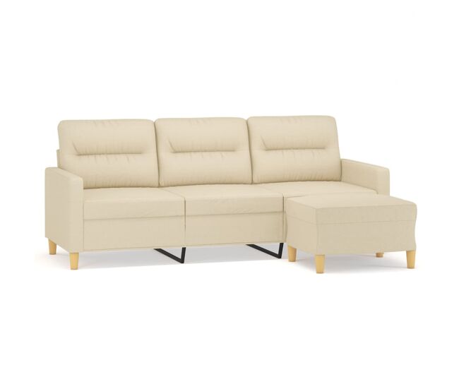 Sofá de 3 plazas - sofá de salón con taburete de tela crema 180 cm