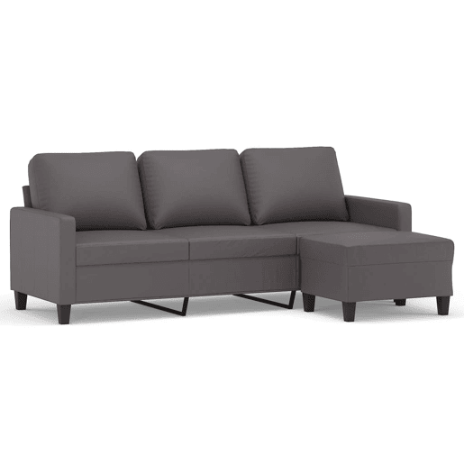 Sofá de 3 lugares - Sofá fixo c apoio de pés 180 cm couro artificial cinza Sofá de 3 lugares - Sofá fixo c apoio de pés 180 cm couro artificial cinza