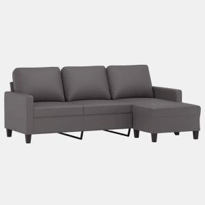 Sofá de 3 lugares - Sofá fixo c apoio de pés 180 cm couro artificial cinza