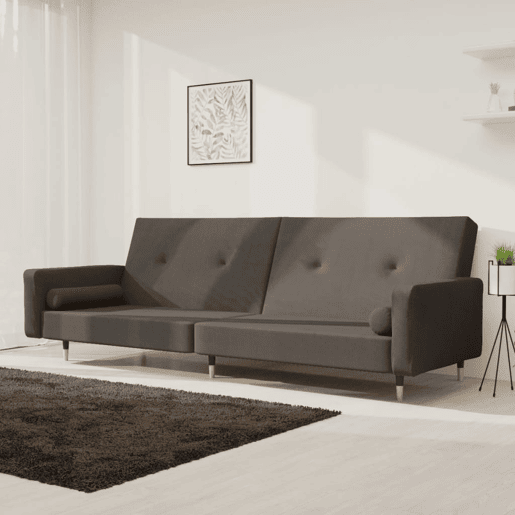 Sofá-cama, Sofá conversível 2 lugares com duas almofadas veludo cinzento-escuro