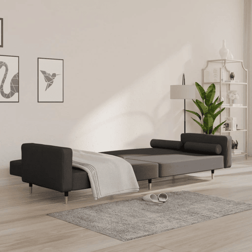 Sofá-cama, Sofá conversível 2 lugares com duas almofadas veludo cinzento-escuro