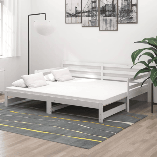 Estrutura Sofá-cama, Sofá conversível de puxar 2x(90x200) cm pinho maciço branco Estrutura Sofá-cama, Sofá conversível de puxar 2x(90x200) cm pinho maciço branco