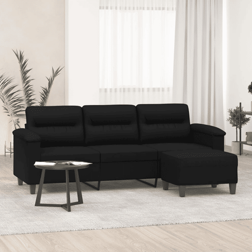 Sofá 3 lugares - Sofá fixo c apoio de pés 180 cm tecido microfibra preto