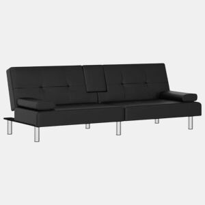 Sofá-cama, Sofá conversível com suporte para copos couro artificial preto