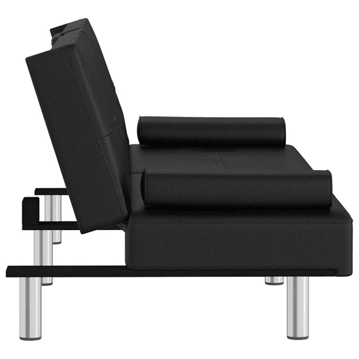 Sofá-cama, Sofá conversível com suporte para copos couro artificial preto Sofá-cama, Sofá conversível com suporte para copos couro artificial preto