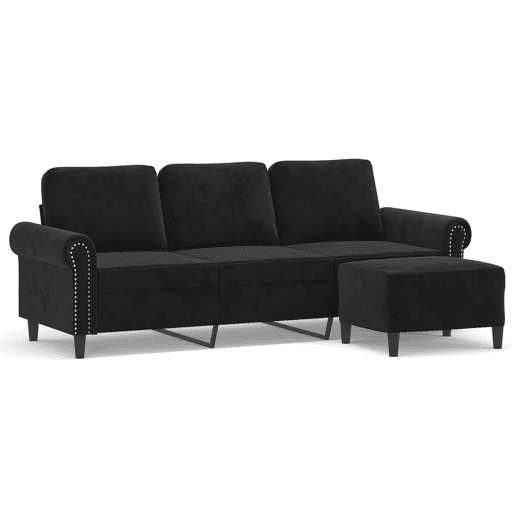Sofá de 3 lugares - Sofá fixo com apoio de pés 180 cm veludo preto