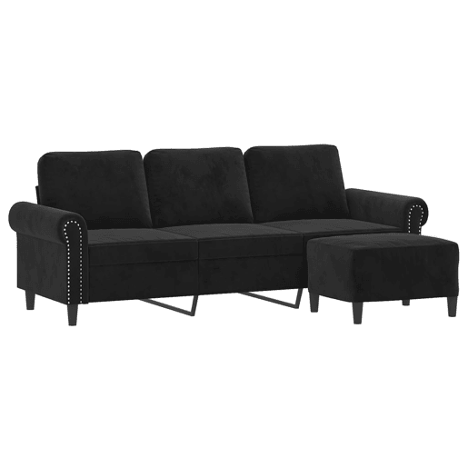 Sofá de 3 lugares - Sofá fixo com apoio de pés 180 cm veludo preto