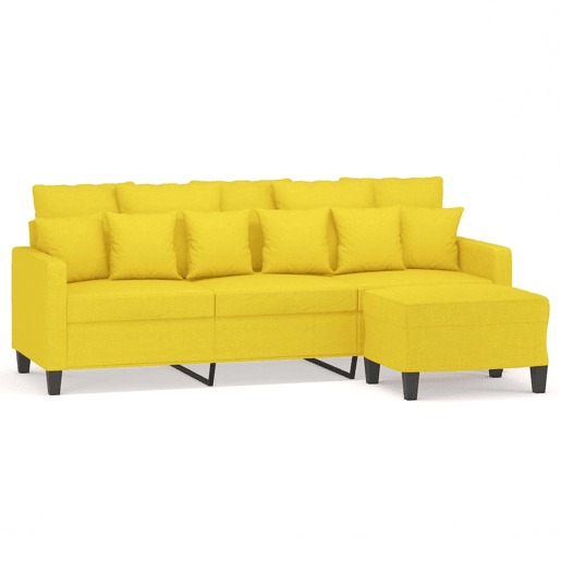 Sofá de 3 lugares - Sofá fixo com apoio de pés 180 cm tecido amarelo-claro Sofá de 3 lugares - Sofá fixo com apoio de pés 180 cm tecido amarelo-claro