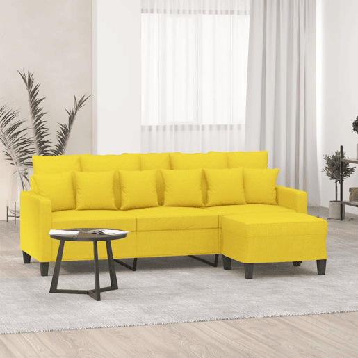 Sofá de 3 lugares - Sofá fixo com apoio de pés 180 cm tecido amarelo-claro Sofá de 3 lugares - Sofá fixo com apoio de pés 180 cm tecido amarelo-claro